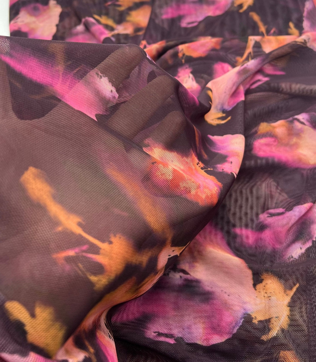 Black Pink Floral Mix Mesh Fabric Stretch