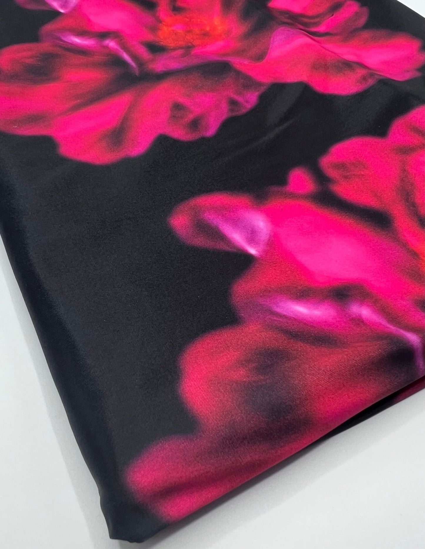 Black Pink Floral Print Soft Touch Stretch Fabric