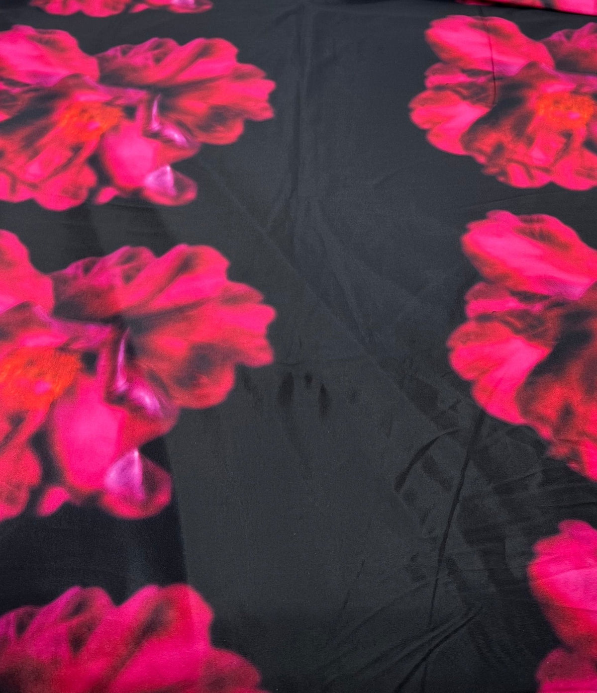 Black Pink Floral Print Soft Touch Stretch Fabric