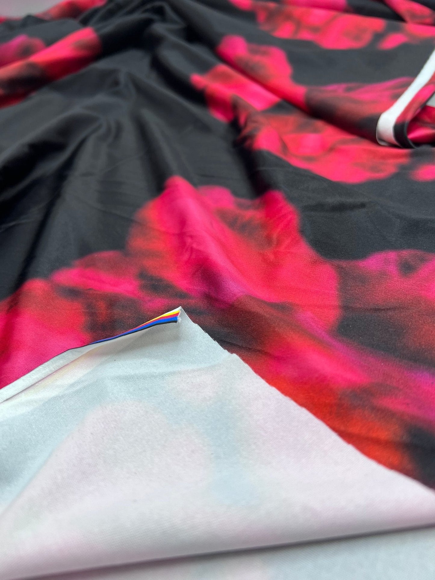 Black Pink Floral Print Soft Touch Stretch Fabric