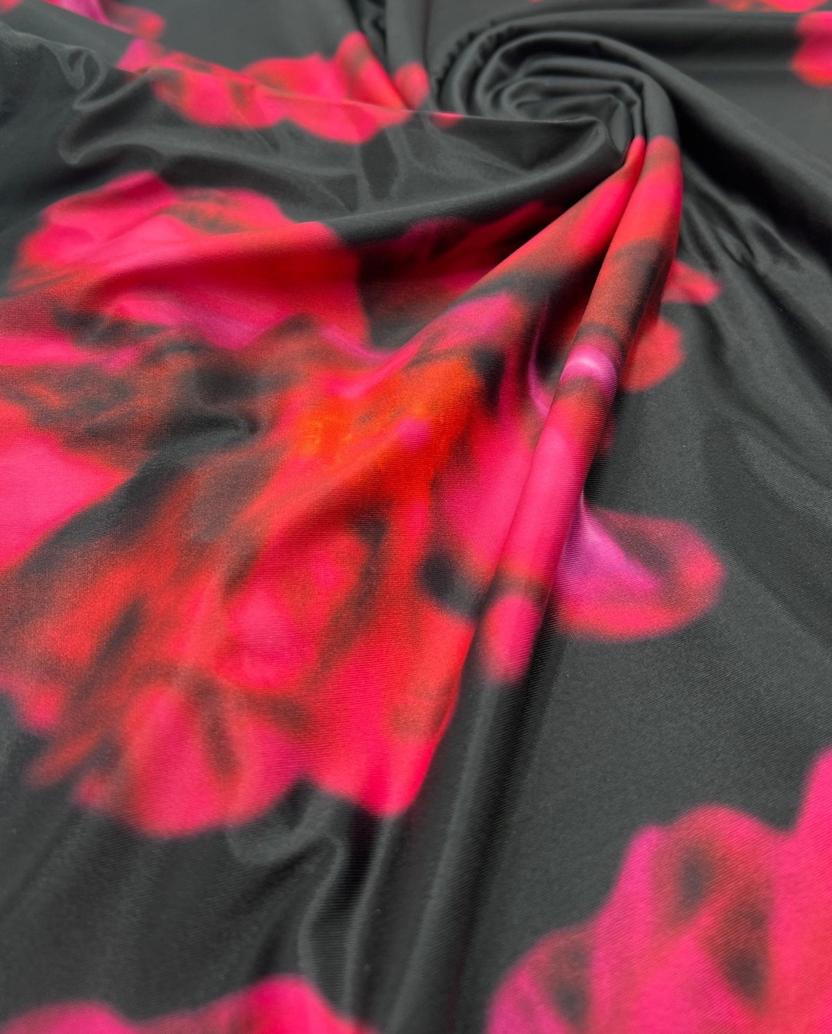 Black Pink Floral Print Soft Touch Stretch Fabric