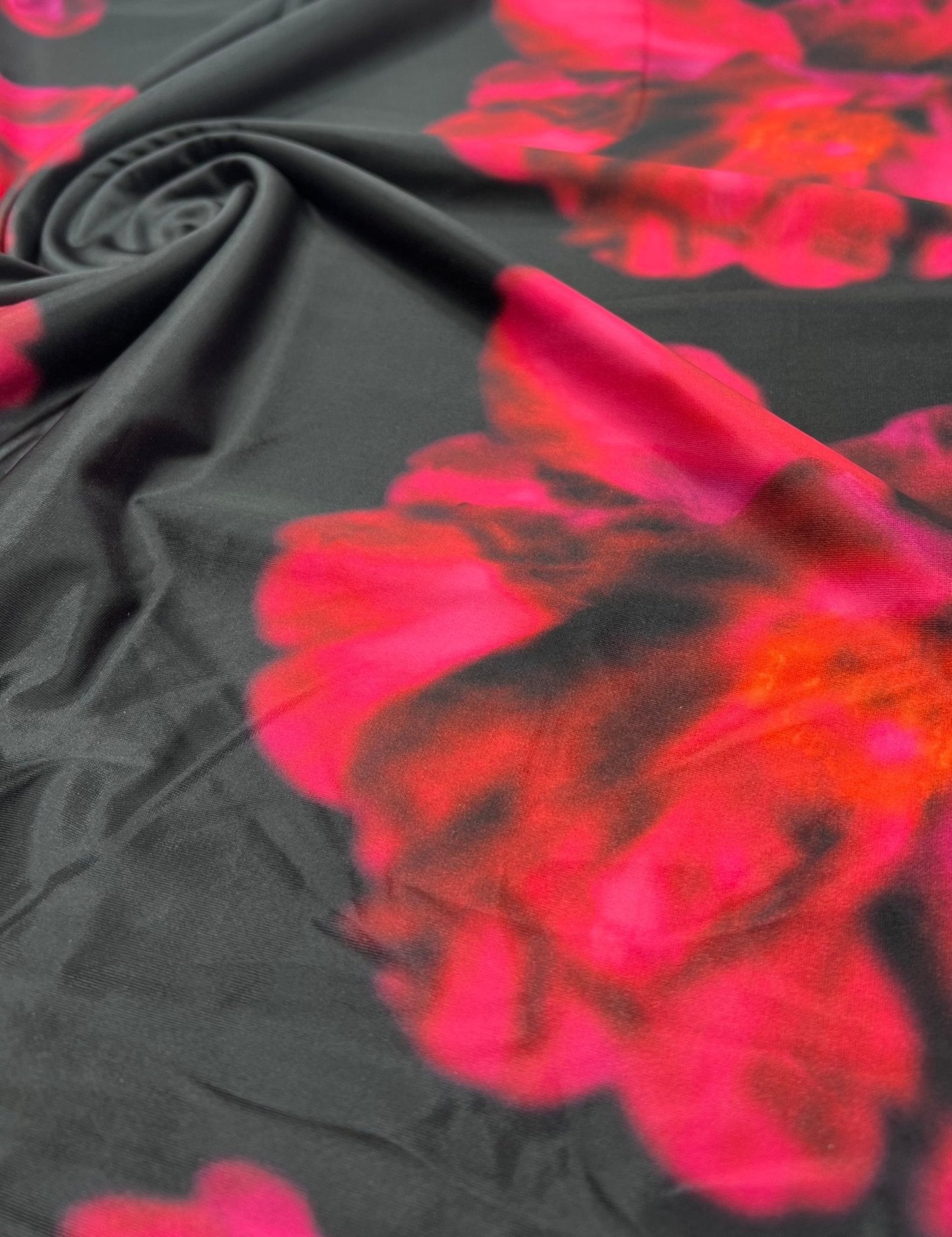 Black Pink Floral Print Soft Touch Stretch Fabric
