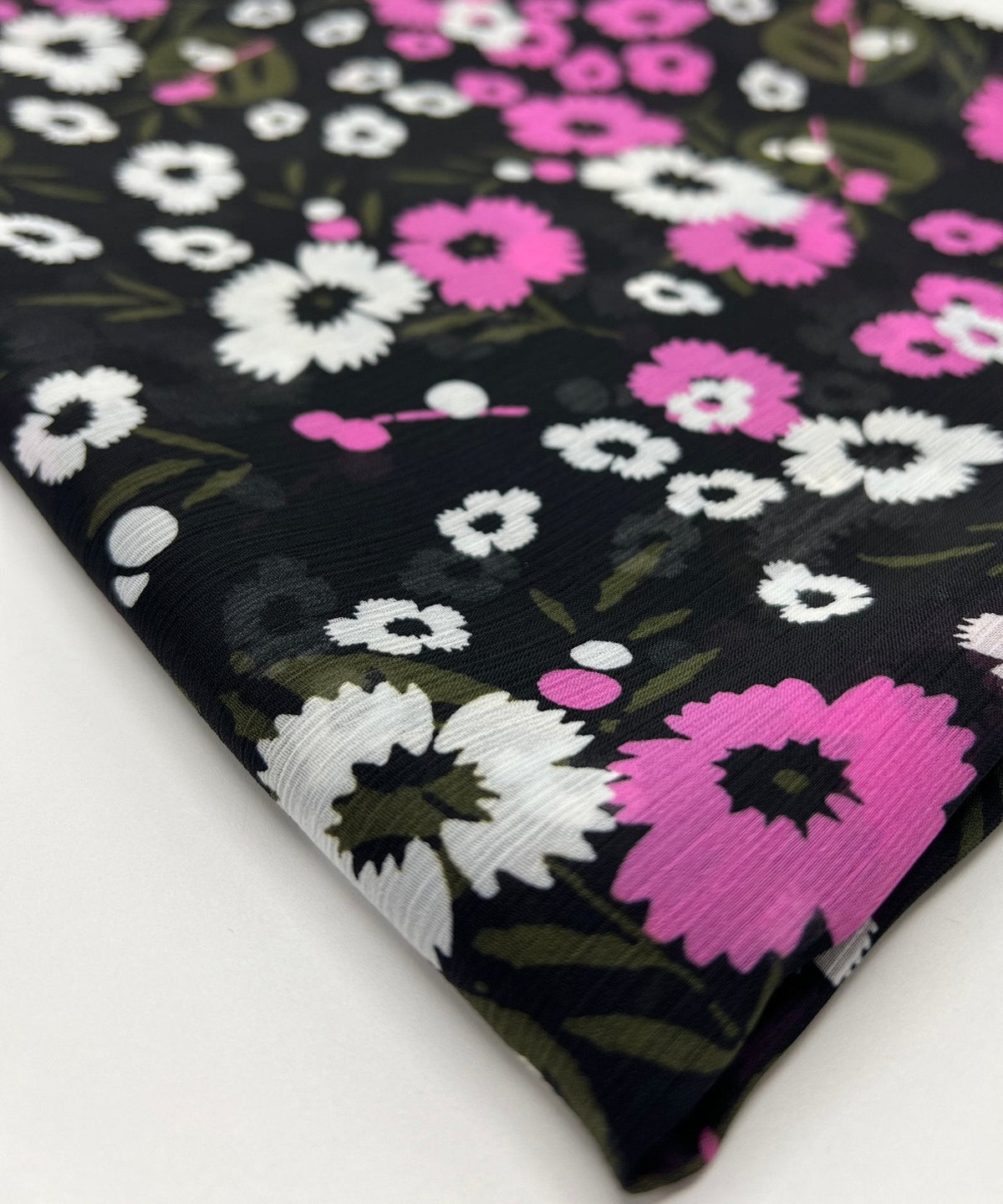 Black Pink White Floral Printed Chiffon Dress Fabric