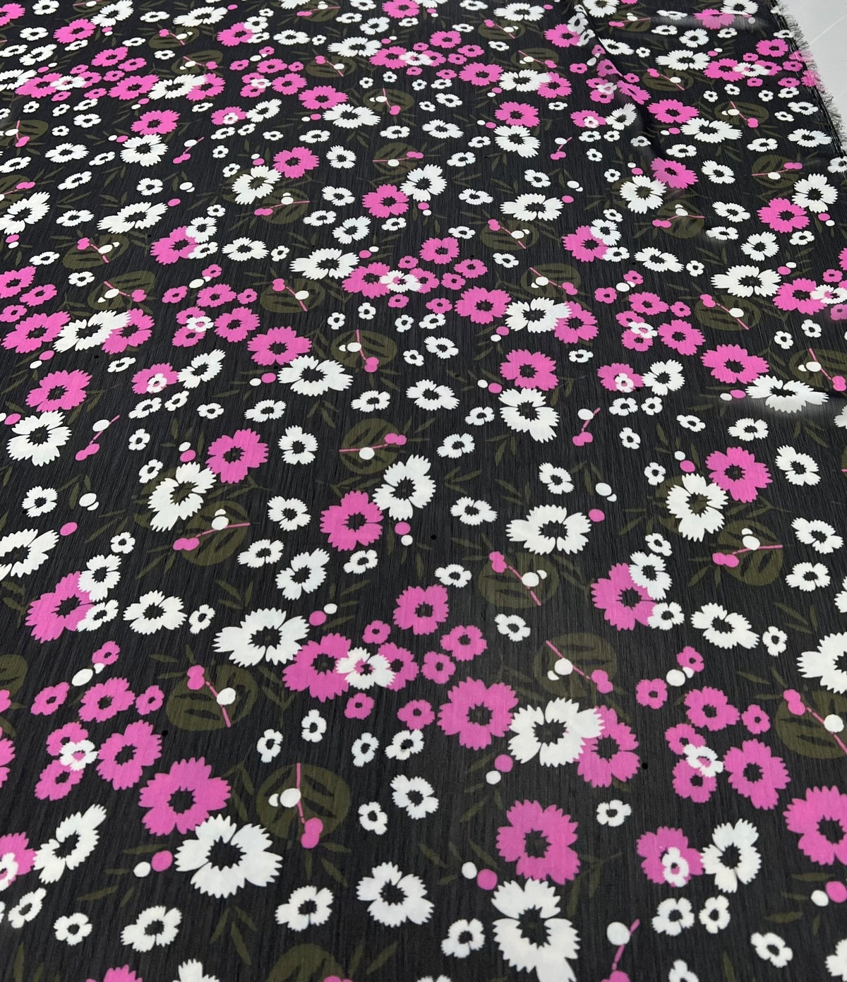 Black Pink White Floral Printed Chiffon Dress Fabric