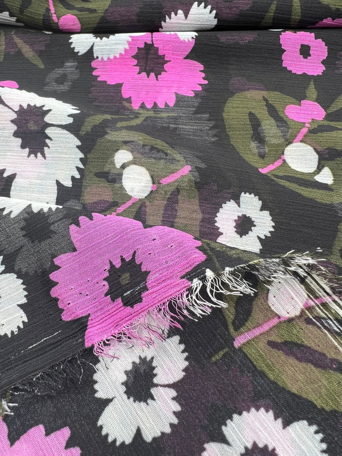 Black Pink White Floral Printed Chiffon Dress Fabric