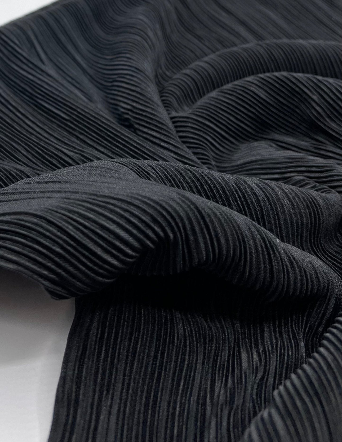Black Plisse Pleated Stretch Fabric