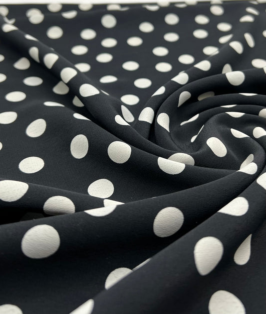 Black Polka Printed Chiffon Dress Fabric
