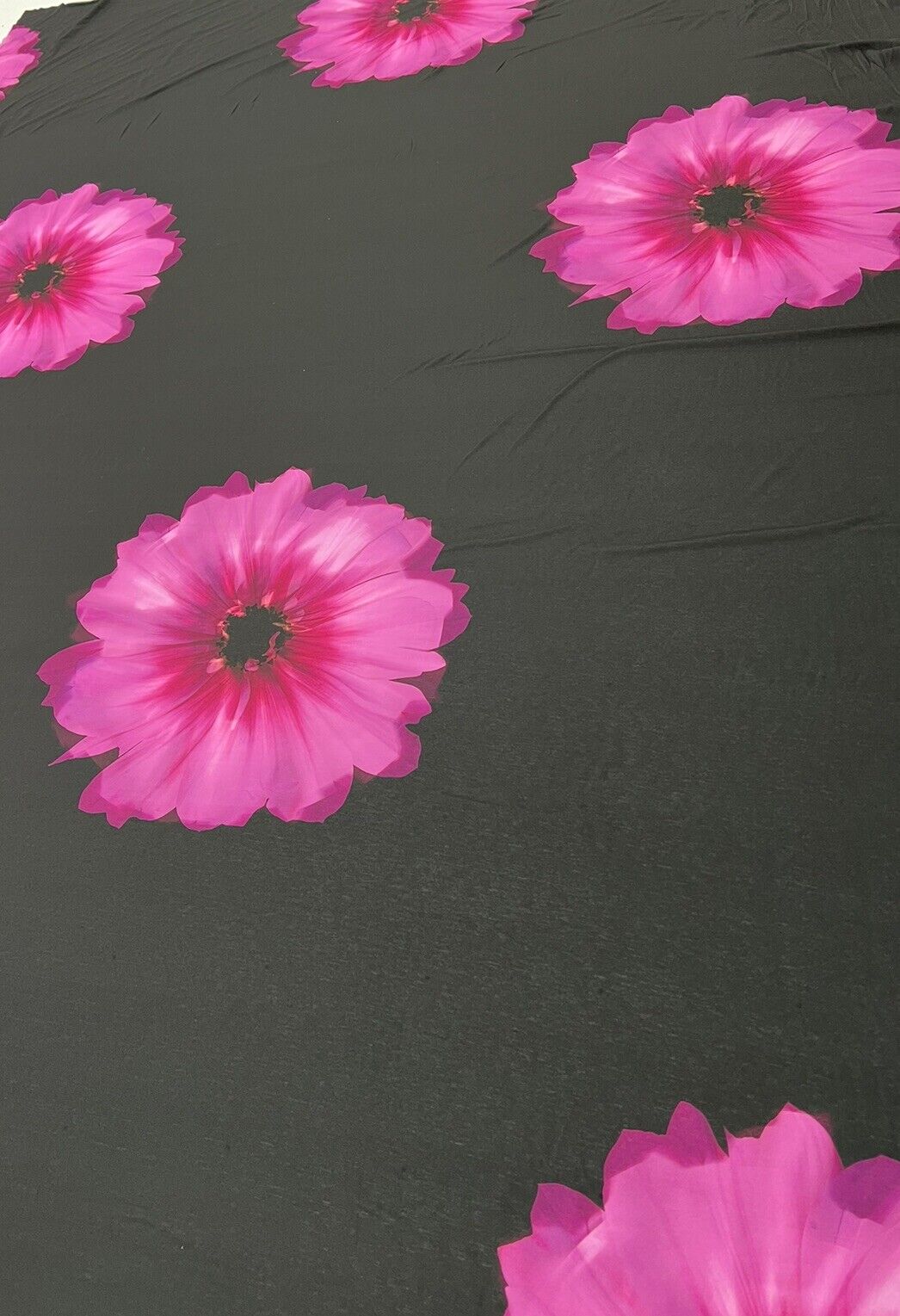 Black Purple Large Floral Print Spun Poly Stretch Fabric