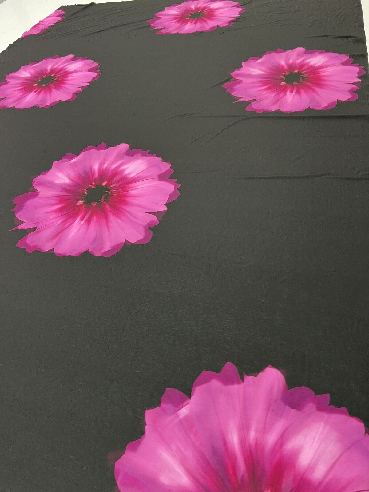 Black Purple Large Floral Print Spun Poly Stretch Fabric