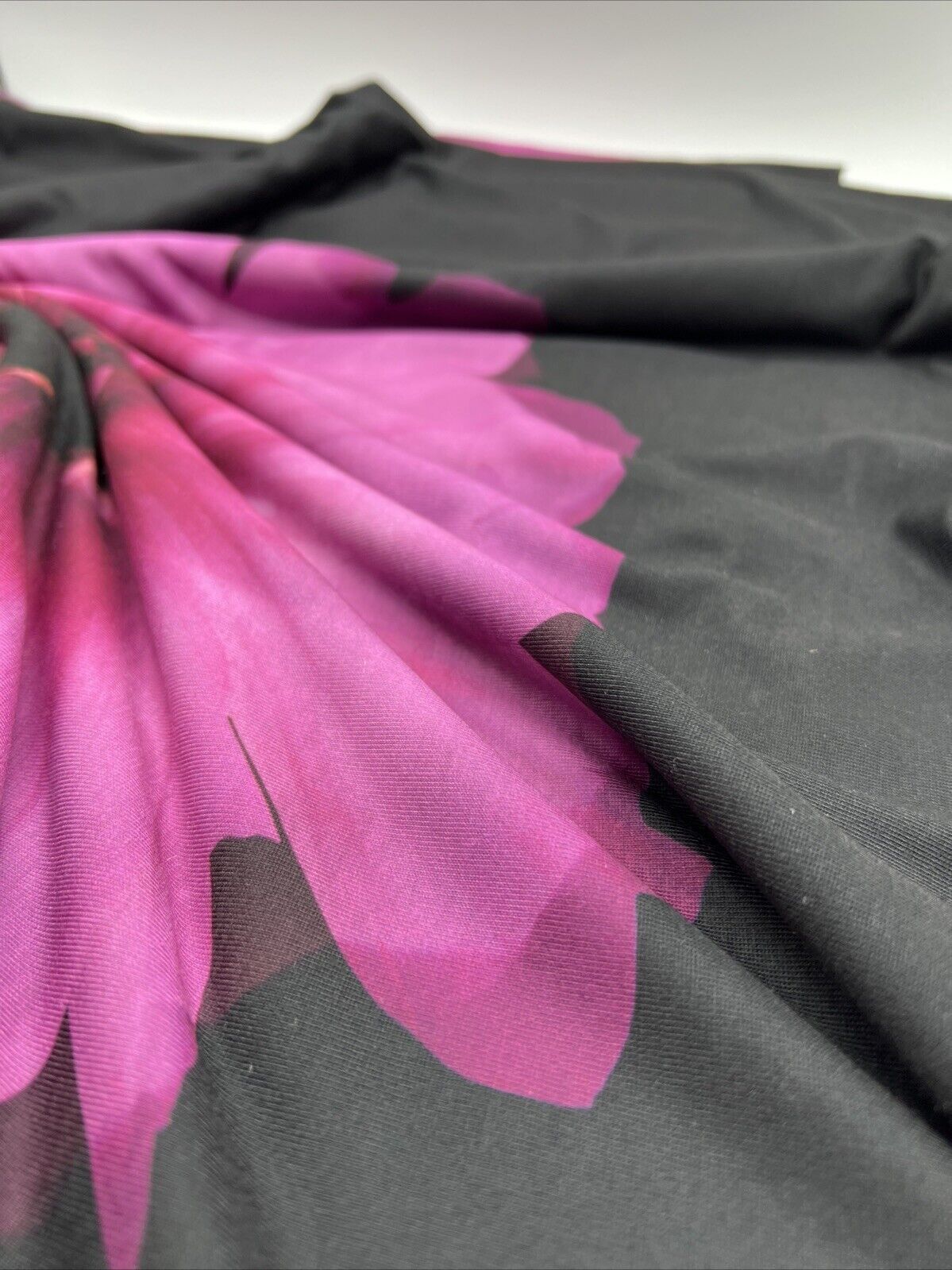 Black Purple Large Floral Print Spun Poly Stretch Fabric