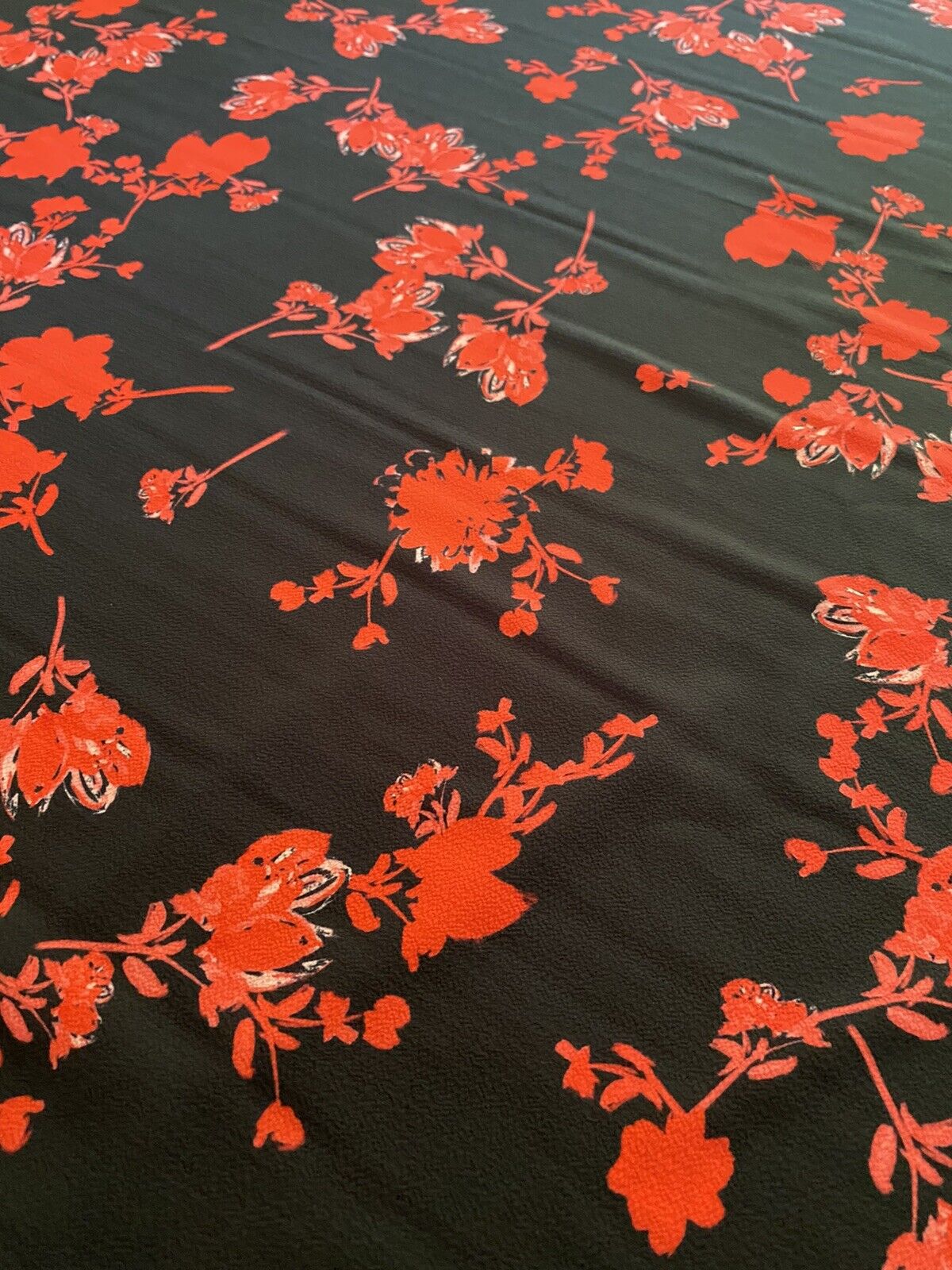 Black Red Floral Print Lightweight Bubble Crepe Non Stretch Fabric