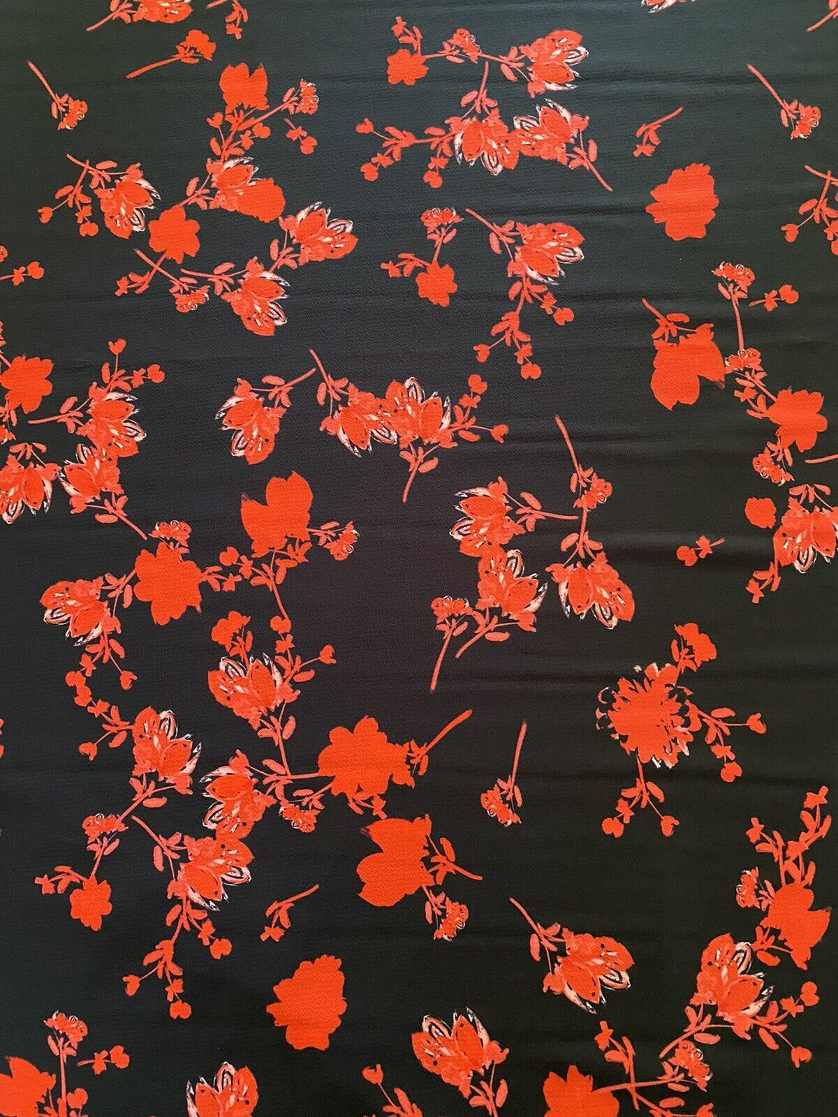 Black Red Floral Print Lightweight Bubble Crepe Non Stretch Fabric