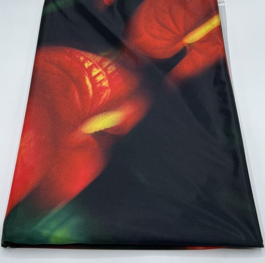 Black Red Flower Print Soft Touch Stretch Fabric