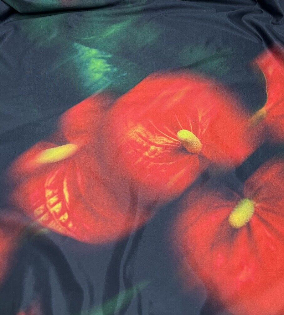 Black Red Flower Print Soft Touch Stretch Fabric