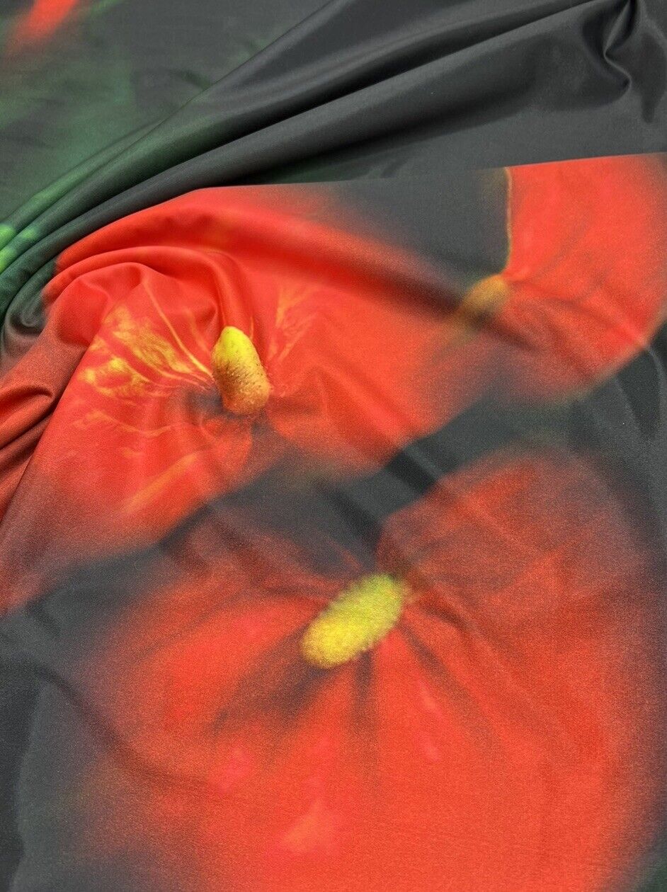 Black Red Flower Print Soft Touch Stretch Fabric