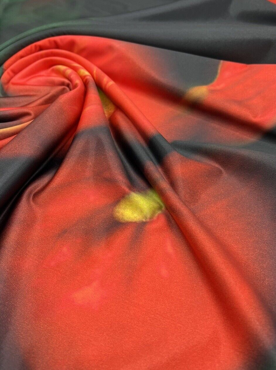 Black Red Flower Print Soft Touch Stretch Fabric