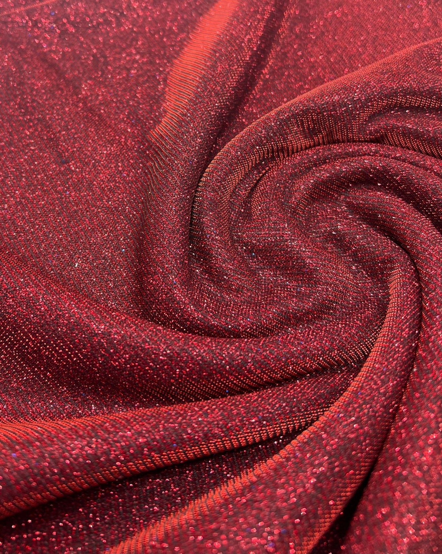 Black Red Glitter Detail Sparkle Metallic Stretch Knit Fabric