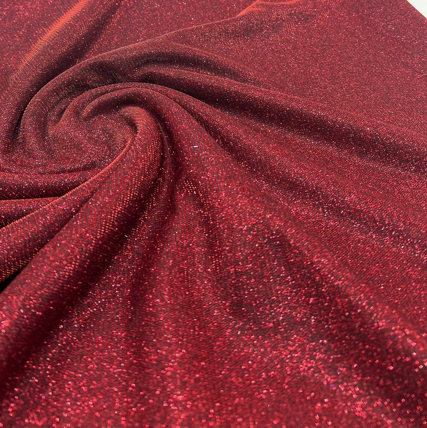 Black Red Glitter Detail Sparkle Metallic Stretch Knit Fabric