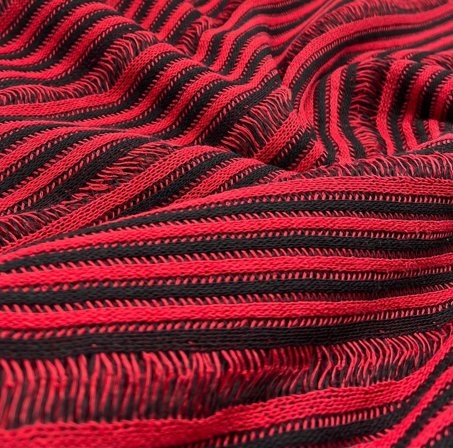 Black Red Stripe Knitted 2 Way Stretch Fabric