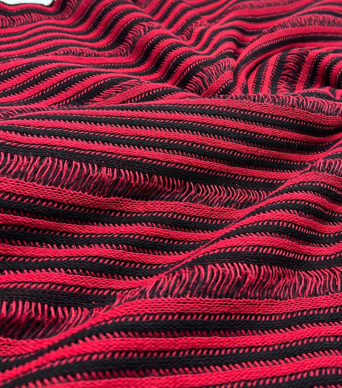 Black Red Stripe Knitted 2 Way Stretch Fabric