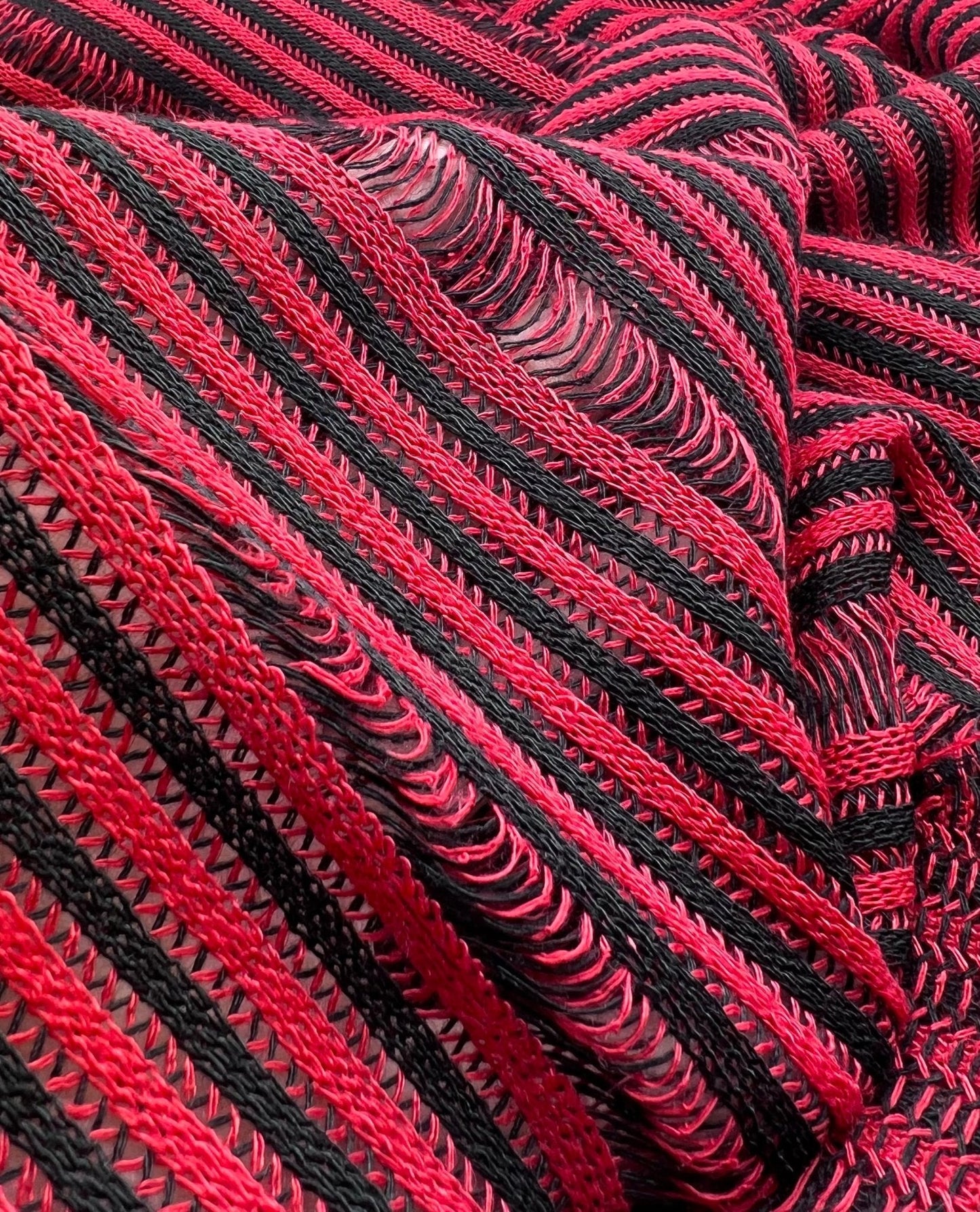 Black Red Stripe Knitted 2 Way Stretch Fabric