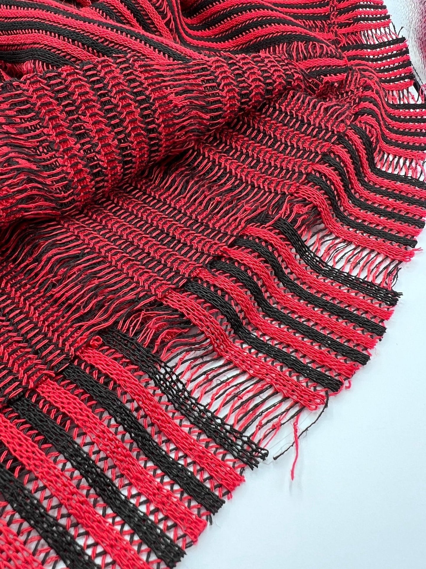 Black Red Stripe Knitted 2 Way Stretch Fabric