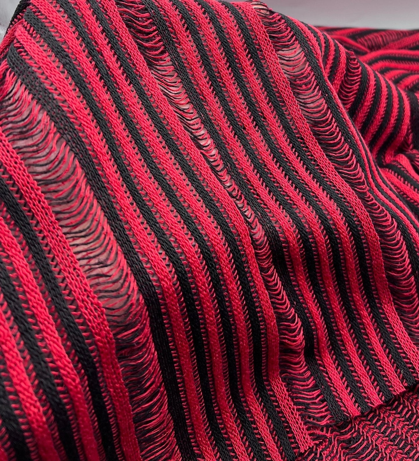 Black Red Stripe Knitted 2 Way Stretch Fabric
