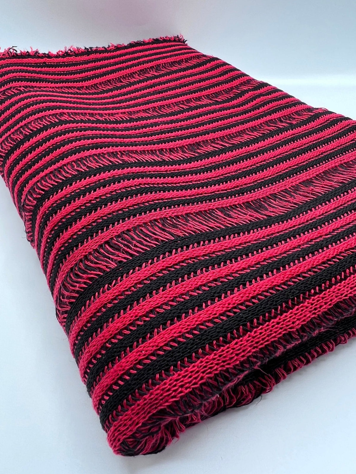 Black Red Stripe Knitted 2 Way Stretch Fabric