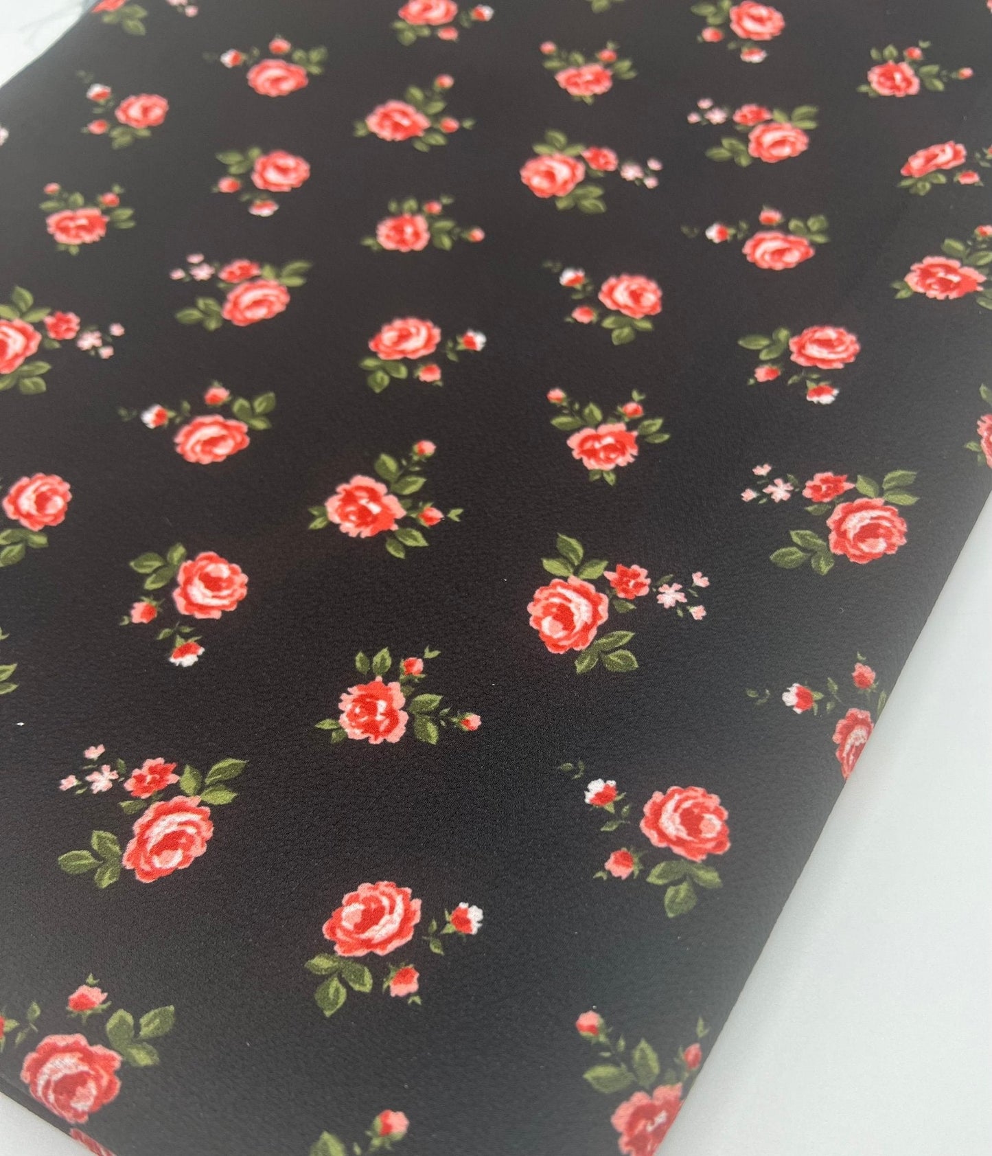 Black Rose Print Lightweight Bubble Crepe Fabric
