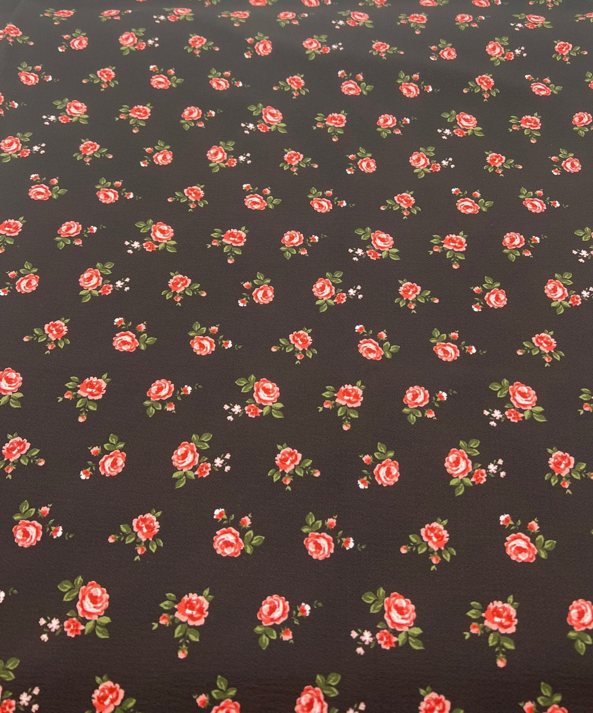 Black Rose Print Lightweight Bubble Crepe Fabric