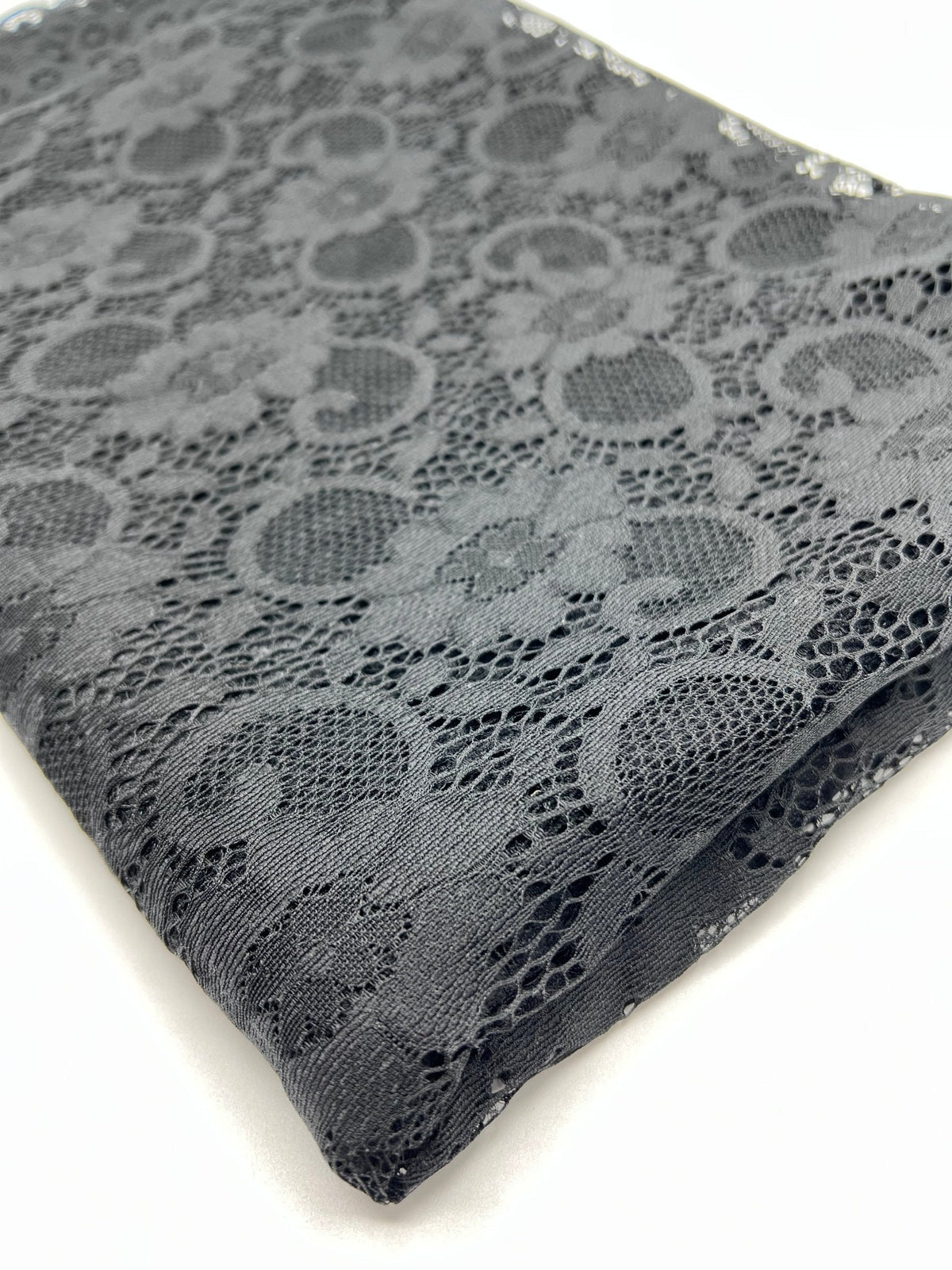 Black Scalloped Edge Floral Lace Fabric Stretch