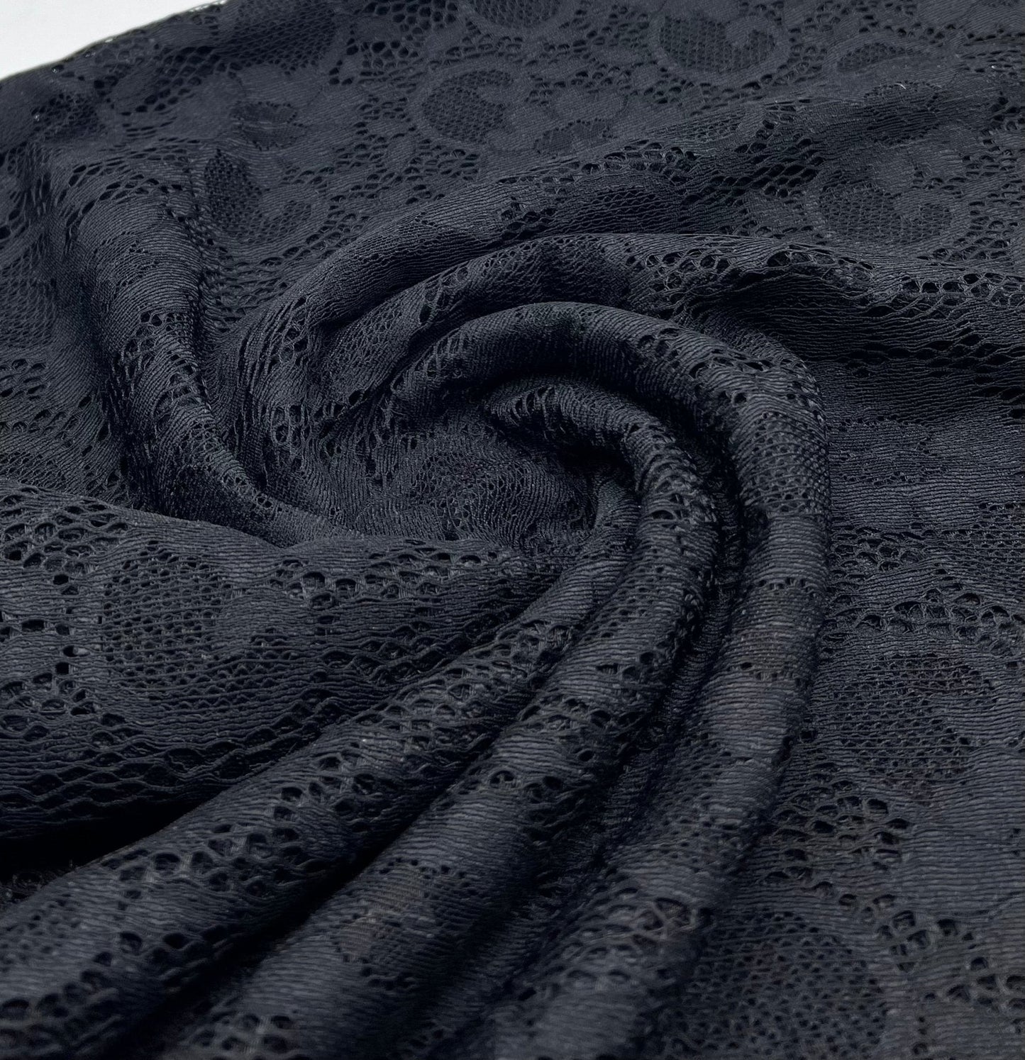 Black Scalloped Edge Floral Lace Fabric Stretch
