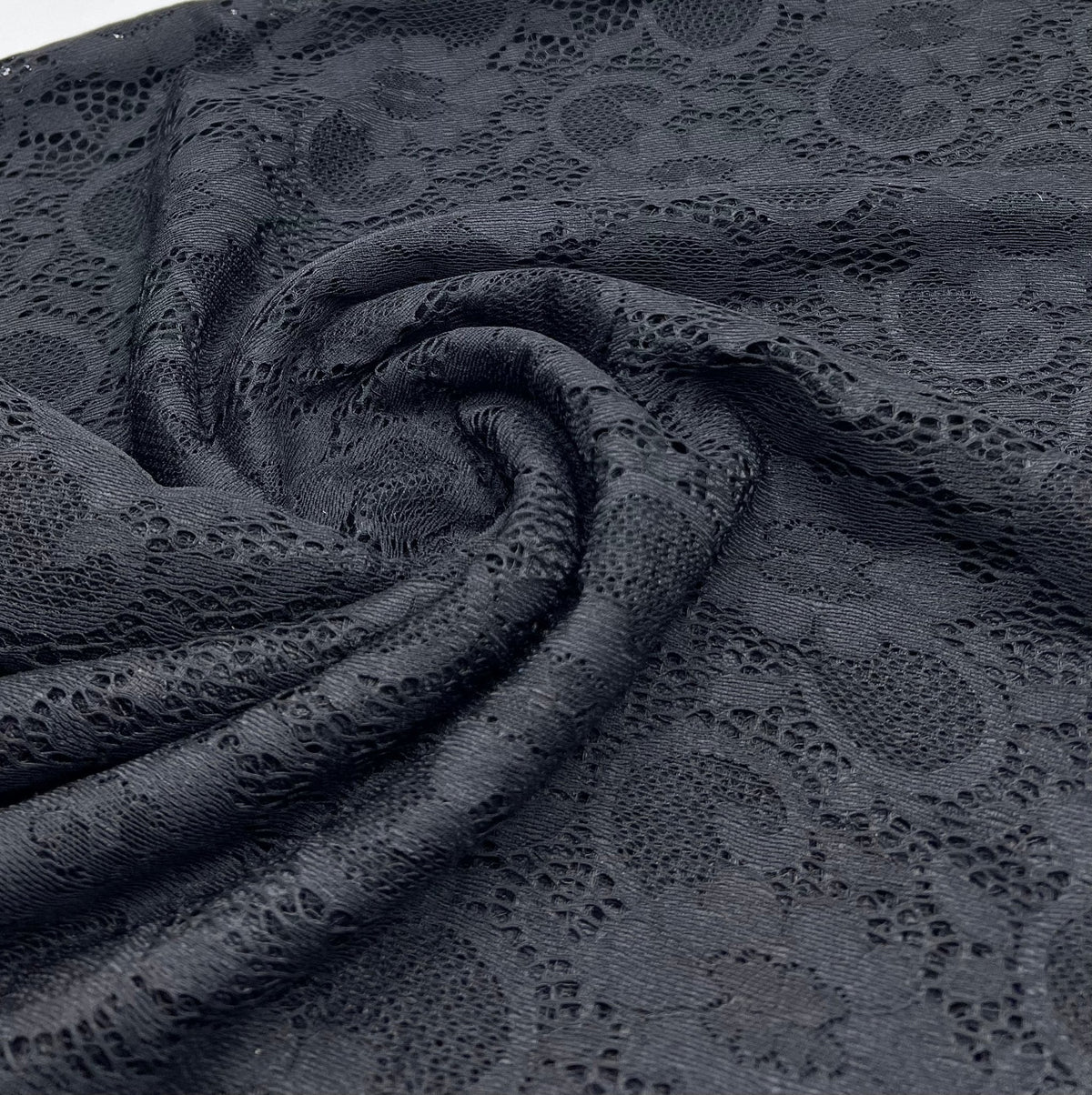 Black Scalloped Edge Floral Lace Fabric Stretch