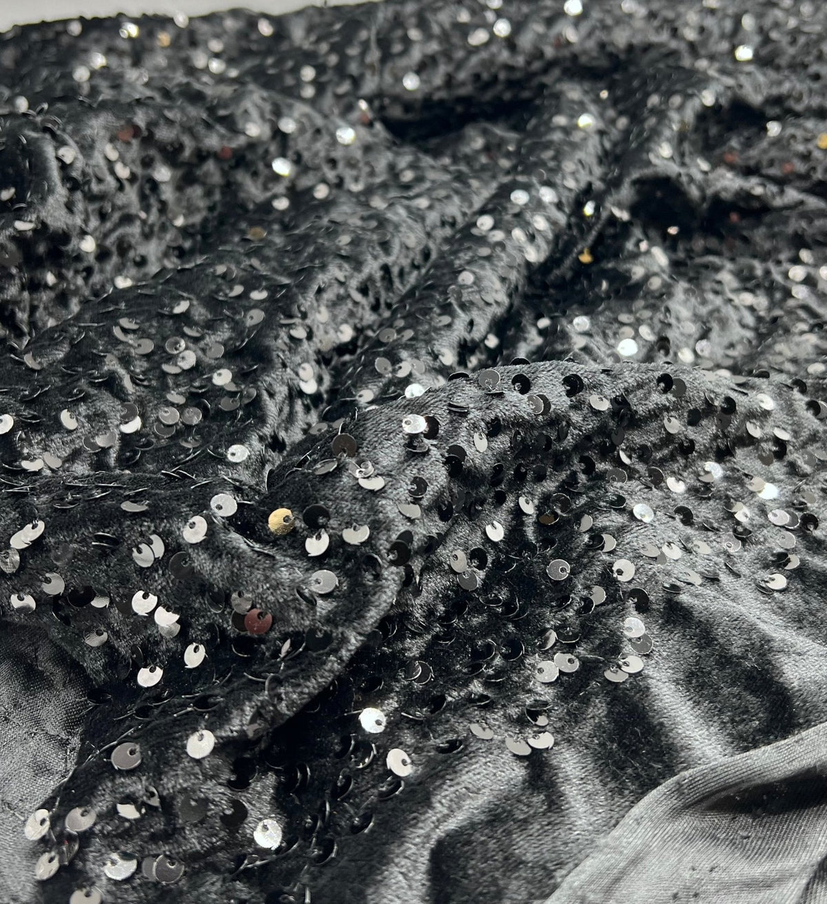 Black Sequin Velour Spandex Stretch Fabric