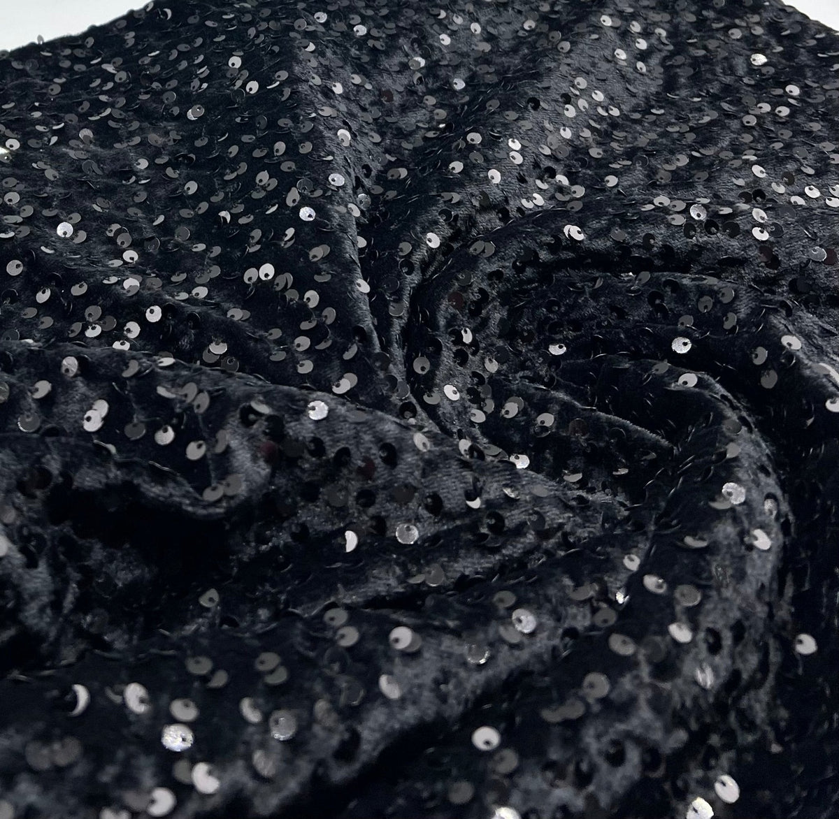 Black Sequin Velour Spandex Stretch Fabric