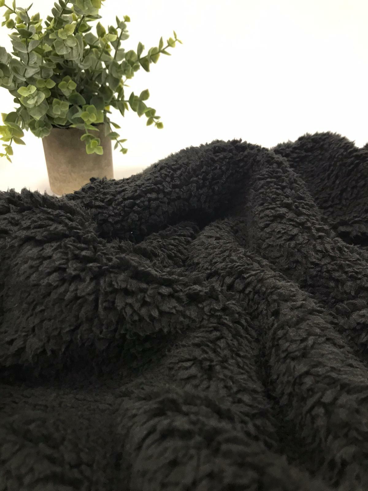 Black Sherpa Fleece Fluffy Borg Faux Fur Fabric 60"