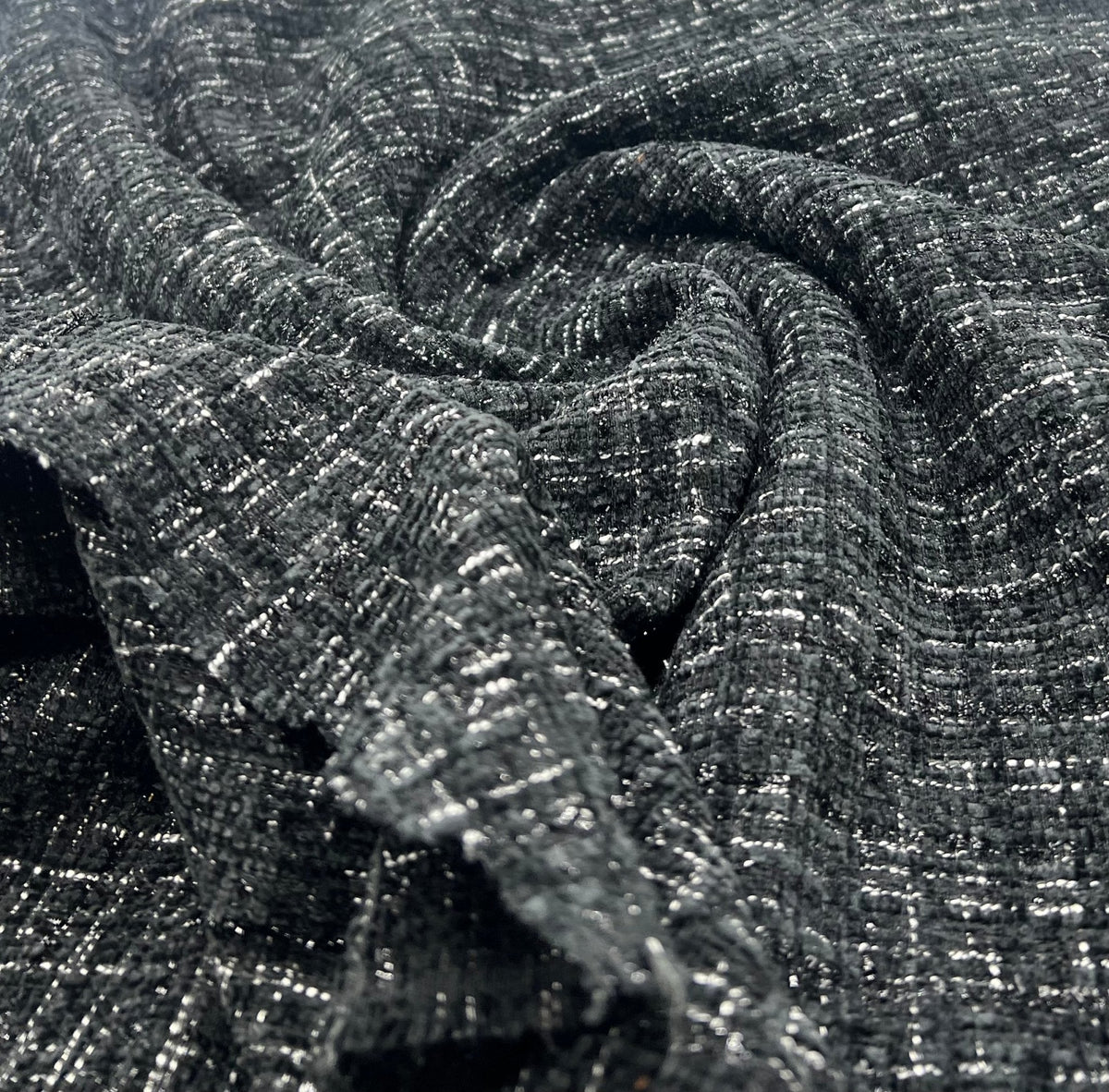 Black Shimmer Channel Style Boucle Tweed Non Stretch Fabric