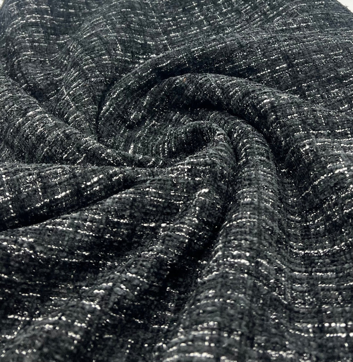 Black Shimmer Channel Style Boucle Tweed Non Stretch Fabric