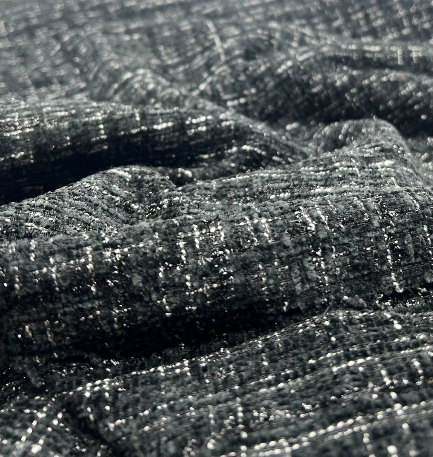 Black Shimmer Channel Style Boucle Tweed Non Stretch Fabric