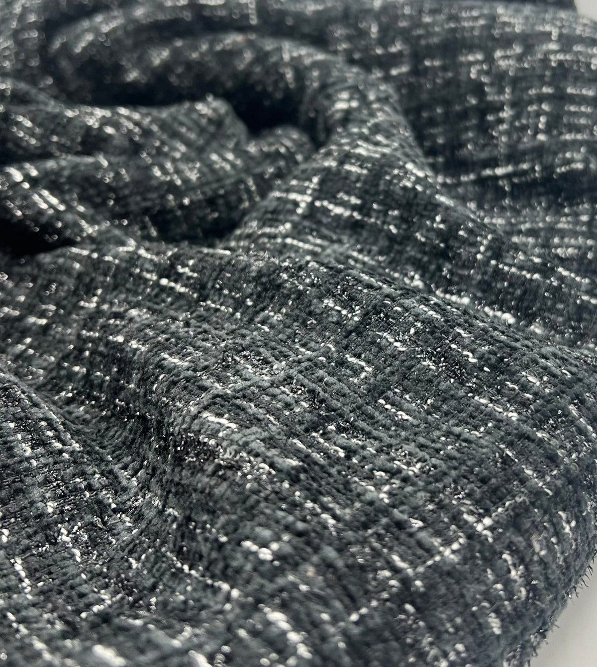 Black Shimmer Channel Style Boucle Tweed Non Stretch Fabric