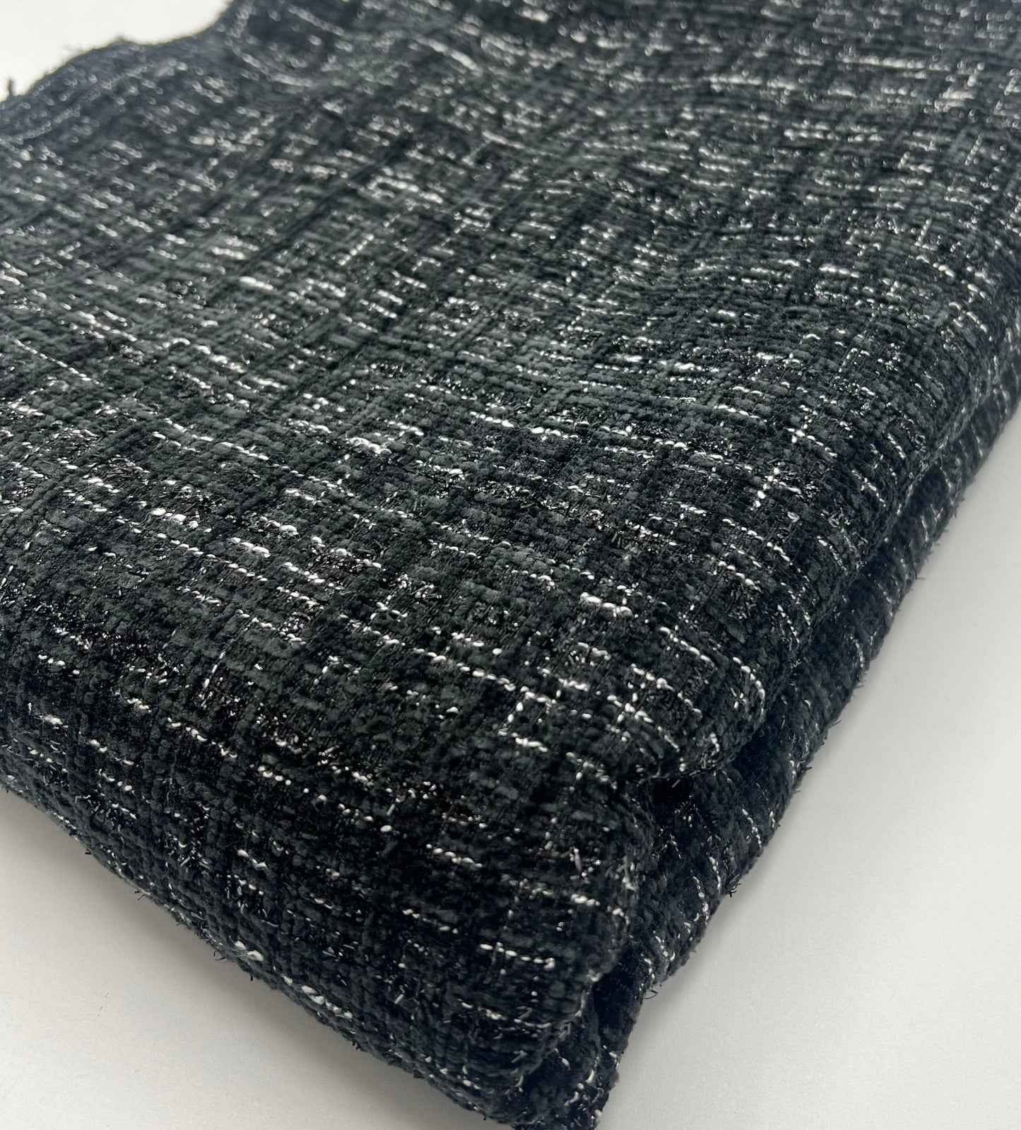 Black Shimmer Channel Style Boucle Tweed Non Stretch Fabric