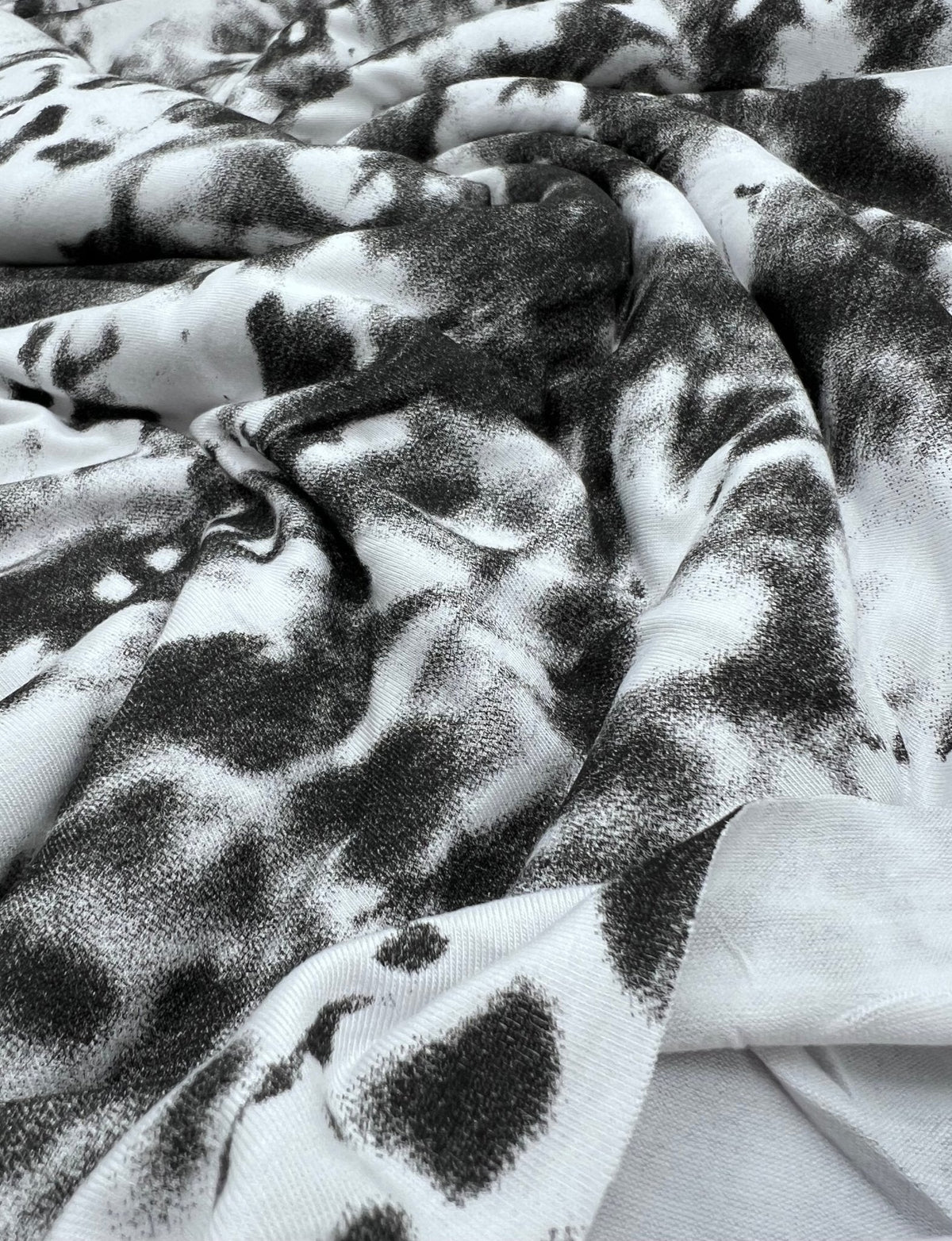 Black Silver Grey Tie Dye Print Viscose Elastane Fabric