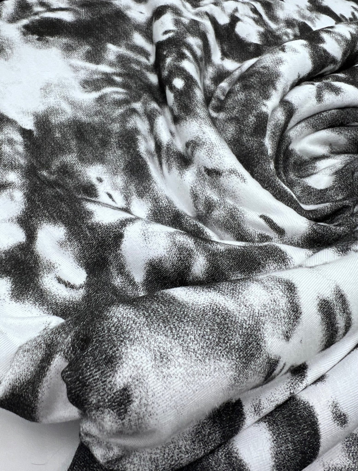 Black Silver Grey Tie Dye Print Viscose Elastane Fabric