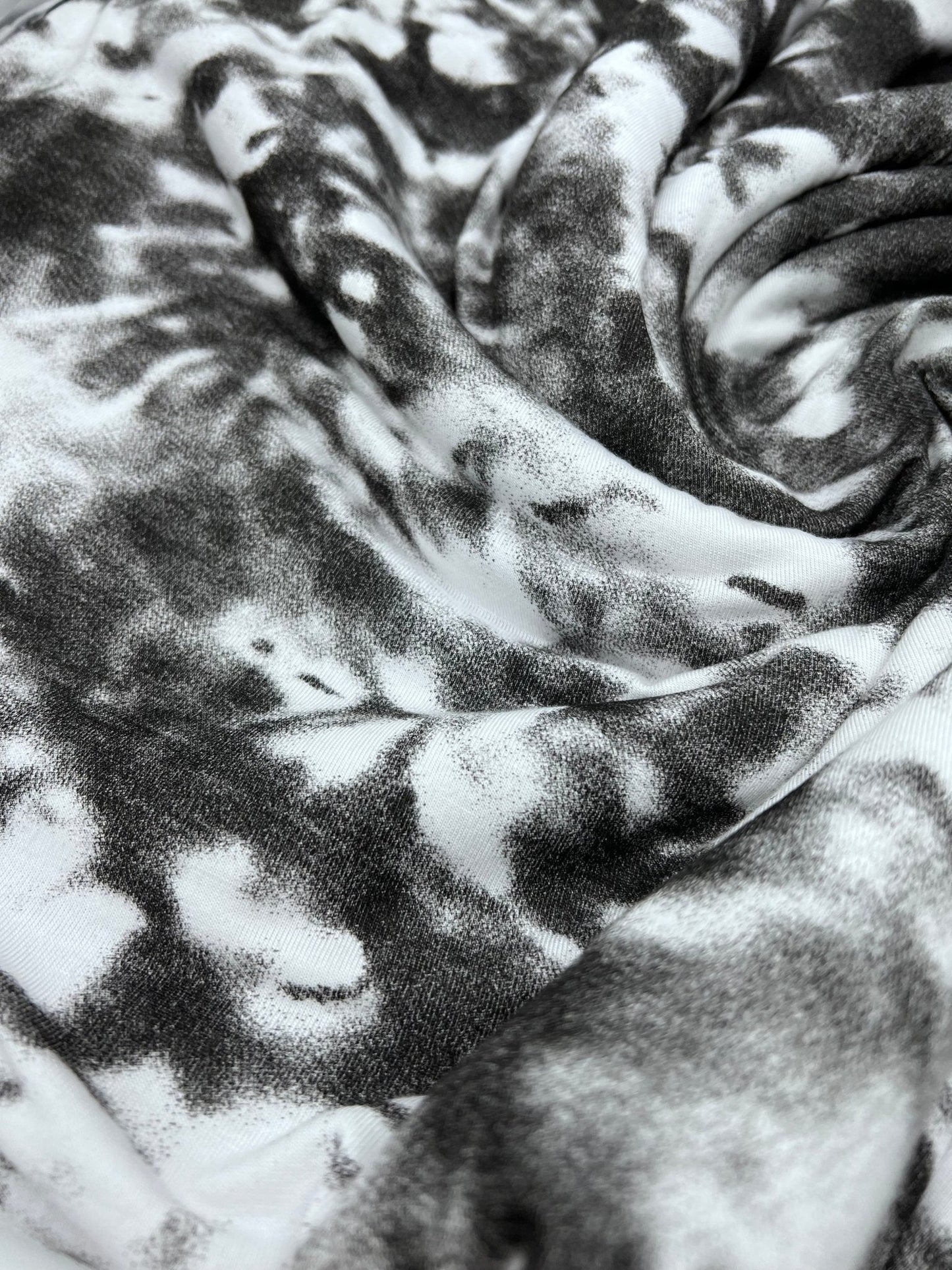 Black Silver Grey Tie Dye Print Viscose Elastane Fabric