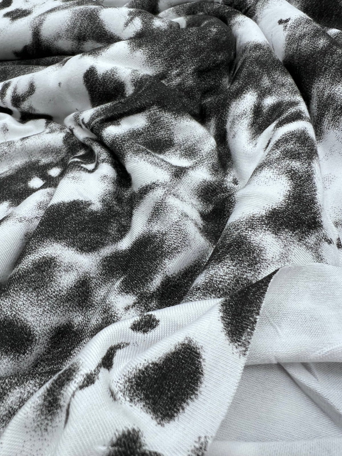 Black Silver Grey Tie Dye Print Viscose Elastane Fabric