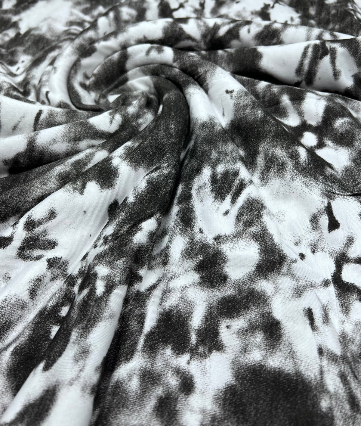 Black Silver Grey Tie Dye Print Viscose Elastane Fabric