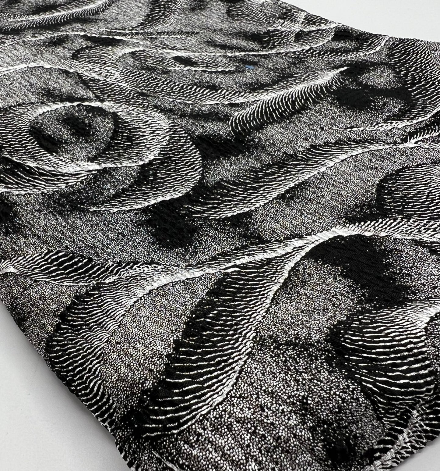 Black Silver Patterned Textured Tree Bark Stretch Dress Craft Fabric