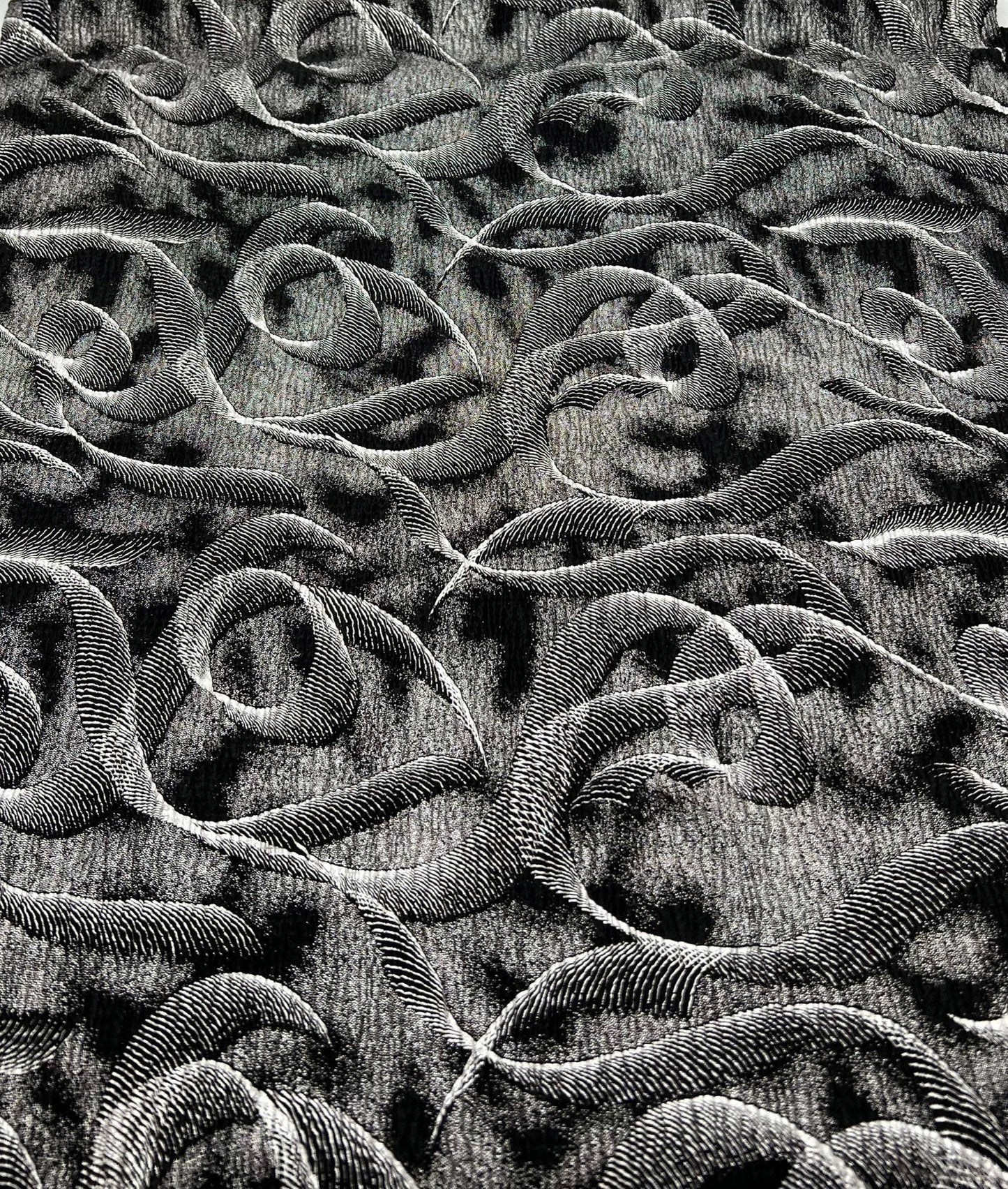 Black Silver Patterned Textured Tree Bark Stretch Dress Craft Fabric