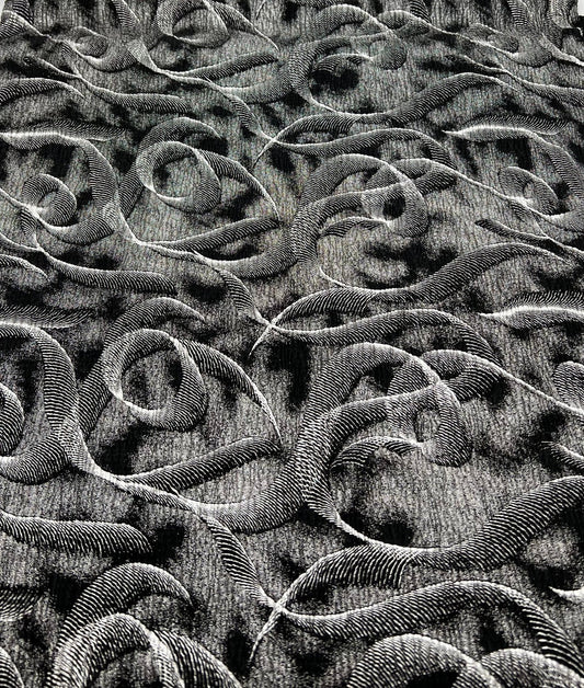 Black Silver Patterned Textured Tree Bark Stretch Dress Craft Fabric