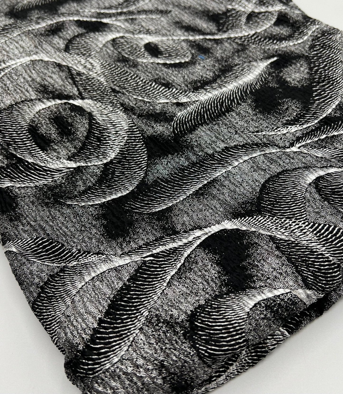 Black Silver Patterned Textured Tree Bark Stretch Dress Craft Fabric